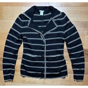 Vtg Oscar de la Renta Cardigan Sweater Women S Silk Blend Stripe Metal Buttons